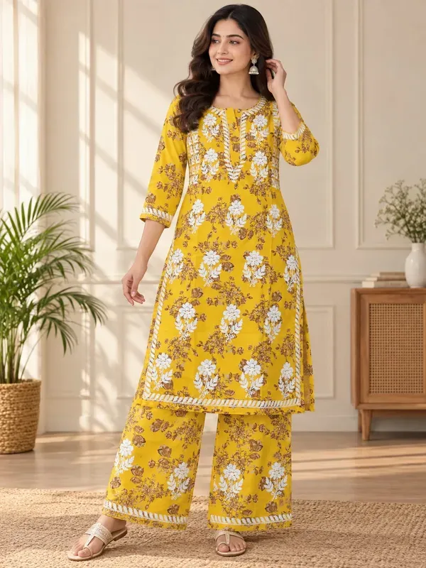 Yellow_Buy_Mulmul_Cotton_Printed_Chikankari_Kurta_And_Plazzo_Set