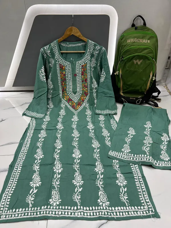Rama_Green_Royal_Multi_Thread_Chikankari_Kurti_Plazzo_Set