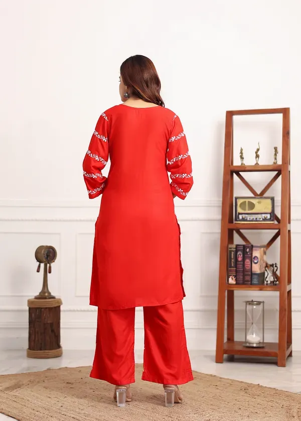 Red_Women_S_Rayon_Chikankari_Work_Straight_Kurta_Palazzo_Set_For_Women