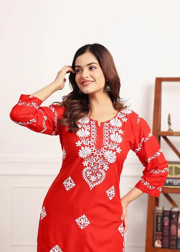 Red_Women_S_Rayon_Chikankari_Work_Straight_Kurta_Palazzo_Set_For_Women