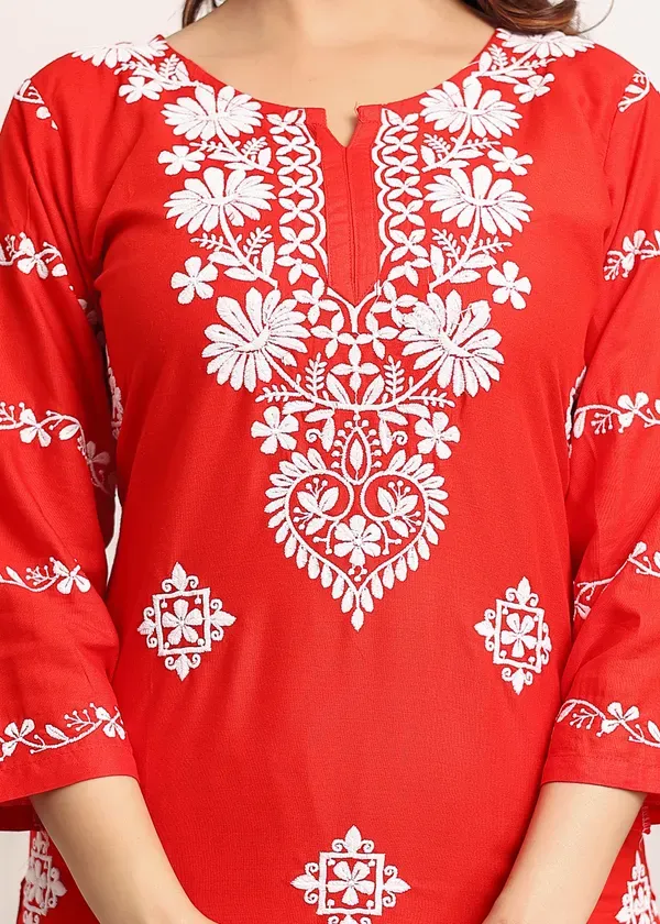 Red_Women_S_Rayon_Chikankari_Work_Straight_Kurta_Palazzo_Set_For_Women