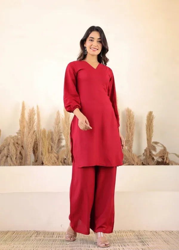 Maroon_Rayon_Chikankari_Kurta_Palazzo_Set_For_Women