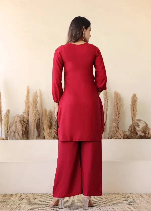 Maroon_Rayon_Chikankari_Kurta_Palazzo_Set_For_Women