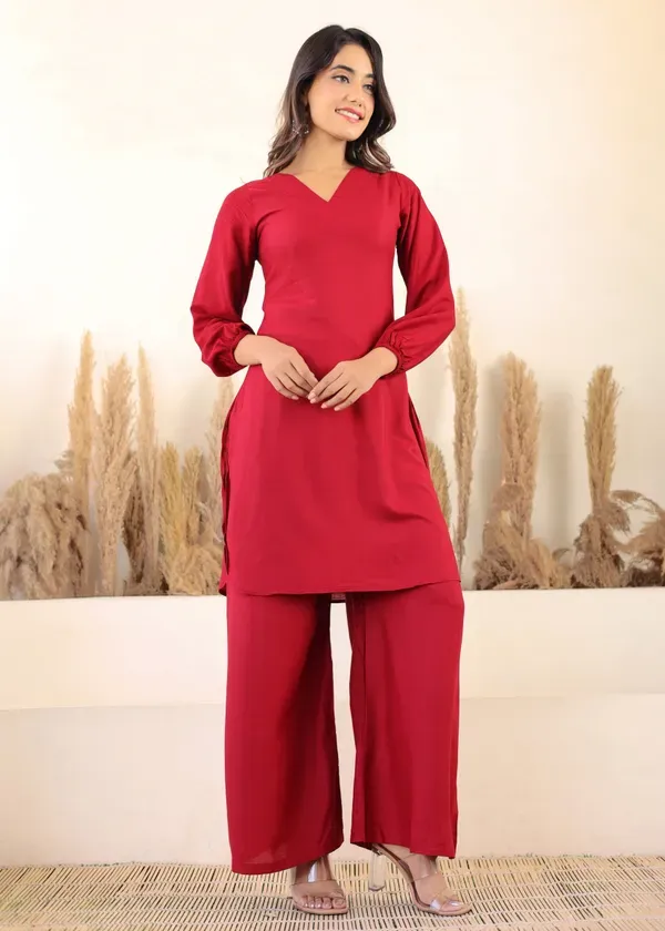 Maroon_Rayon_Chikankari_Kurta_Palazzo_Set_For_Women
