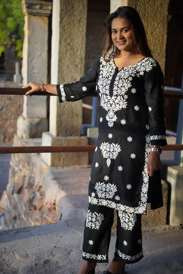 Black_Long_Chikankari_Work_Latest_Rayon_Kurti_Wirh_Plazo_Set