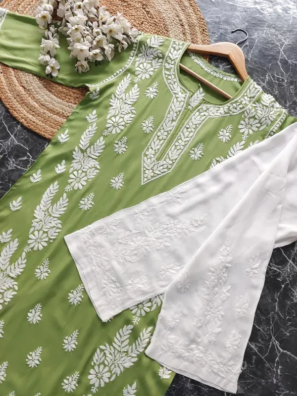Pista_Rayon_Chikankari_Kurta_With_Palazzo
