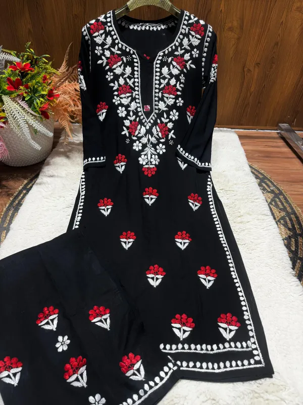 Black_Red_Chikankari_Beautiful_Affordable_Dual_Thread_Color_Rayon_Plazzo_Se