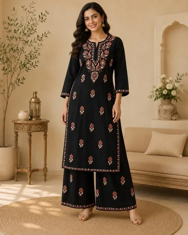 Black_Cofee_Traditional_Chikankari_Work_Kurta_Set