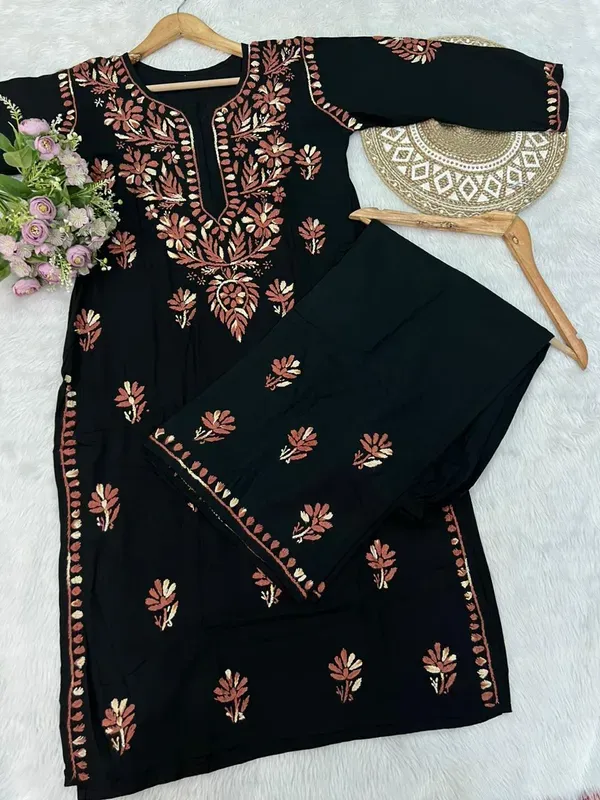 Black_Cofee_Traditional_Chikankari_Work_Kurta_Set