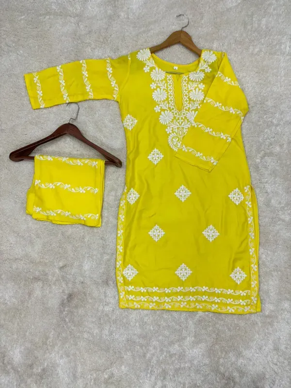 Lemon_Chikankari_Kurti_With_Matching_Printed_Plazzo_Suit_2ps_For_Women