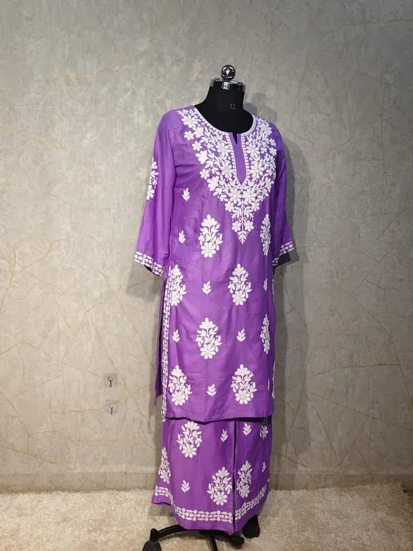 Light_Purple_Rayon_Cotton_Chikankari_Kurta_With_Palazzo_For_Women