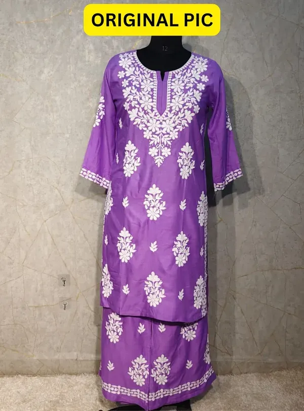 Light_Purple_Rayon_Cotton_Chikankari_Kurta_With_Palazzo_For_Women
