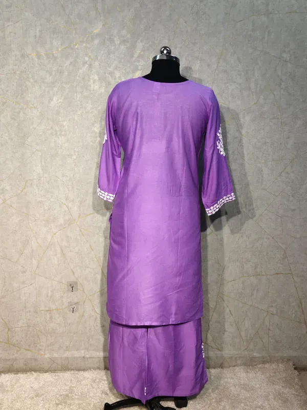 Light_Purple_Rayon_Cotton_Chikankari_Kurta_With_Palazzo_For_Women