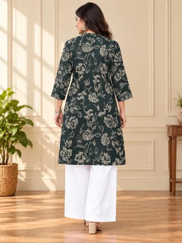 Mehndi_Buy_Ethnic_Printed_Kurti_And_Chikankari_Work_White_Plazzo