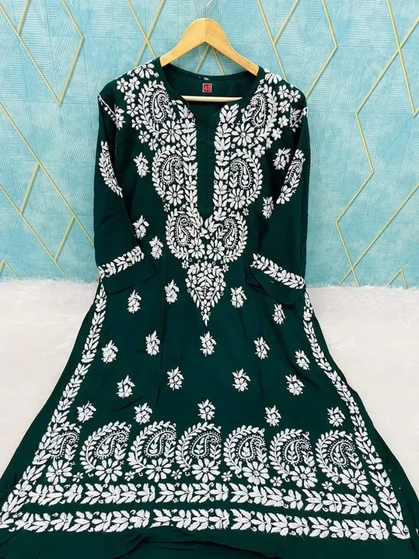 Green_Rayon_Cotton_Chikankari_Embroidery_Work_Kurti