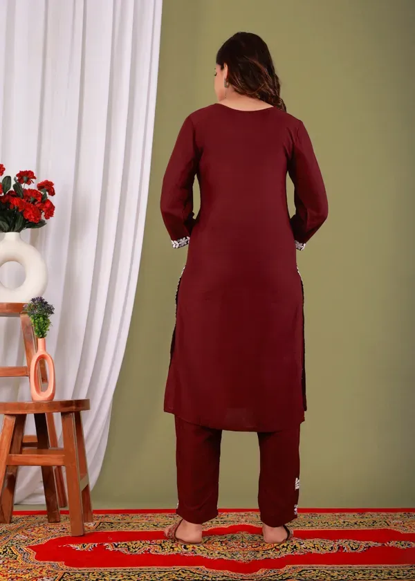 Wine_Exclusive_Modal_Kurti_With_The_Plazzo_Chikankari_Fabric_For_Women