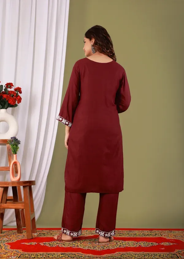 Wine_Rayon_Embroidered_Kurta_Pant_With_Dupatta_Set_For_Women