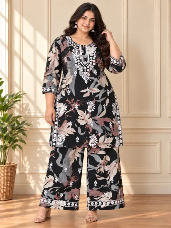 Black_Cotton_Printed_Chikankari_Work_Kurti_Set