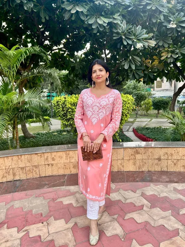 Peach_Chikankari_Work_Cotton_Thread_Rayon_Palazo_Kurtis