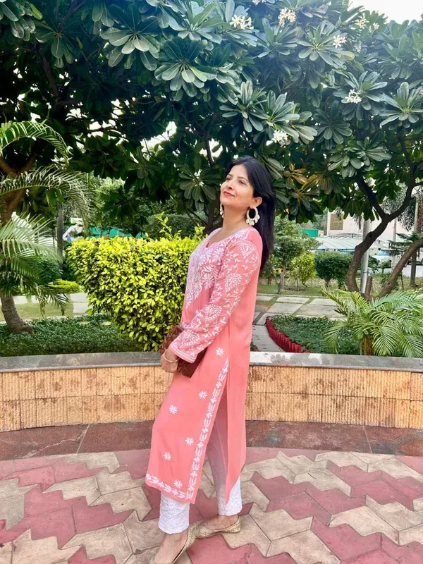 Peach_Chikankari_Work_Cotton_Thread_Rayon_Palazo_Kurtis