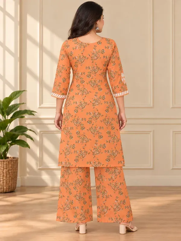 Orange_Buy_Mulmul_Cotton_Printed_Chikankari_Kurta_And_Plazzo_Set