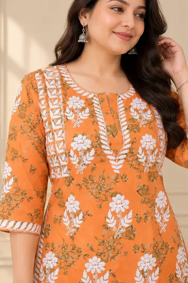 Orange_Buy_Mulmul_Cotton_Printed_Chikankari_Kurta_And_Plazzo_Set