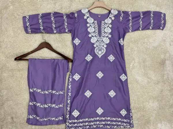 Light_Purple_Chikankari_Kurti_With_Matching_Printed_Plazzo_Suit_2ps_For_Wo