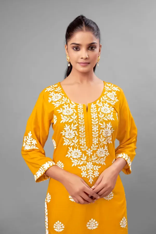 Yellow_Partywear_Chikankari_Straight_Kurta_Palazzo_Set_Readymade_For_Women