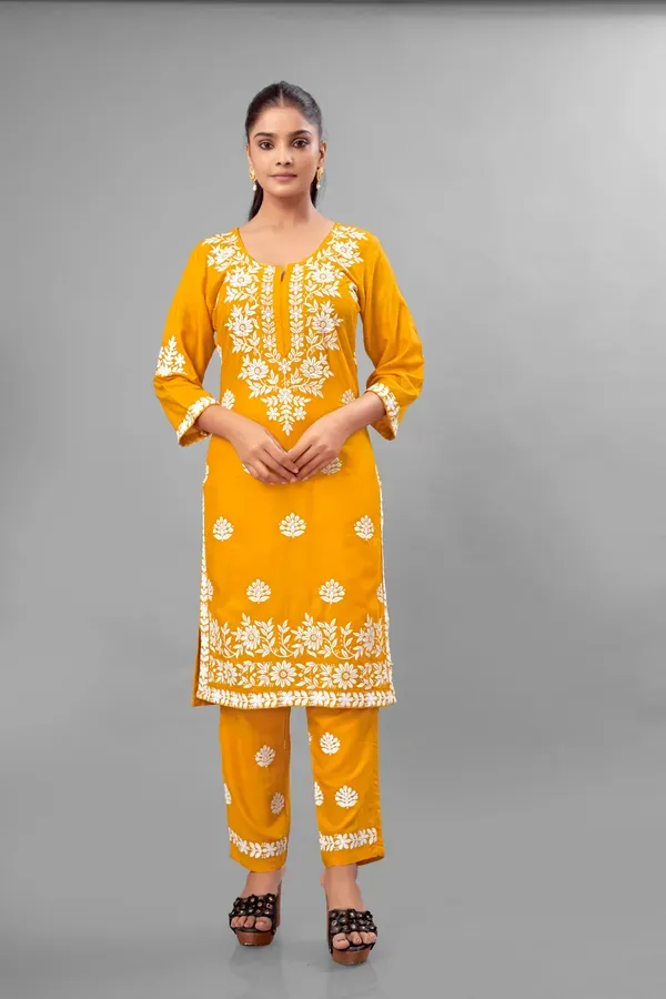 Yellow_Partywear_Chikankari_Straight_Kurta_Palazzo_Set_Readymade_For_Women