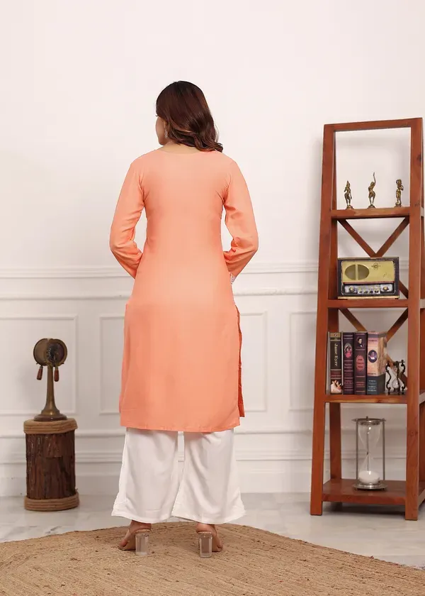 Peach_Embroidered_Chikan_Kurta_With_Plazzo_Ethnic_Indian_Wear_Chikankari_Work