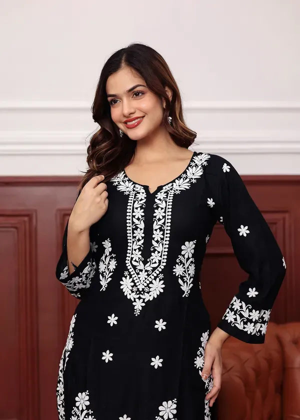 Black_Premium_Rayon_Kurti_Plazo_Set