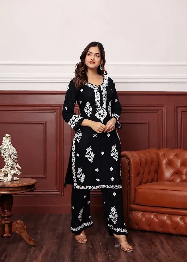 Black_Premium_Rayon_Kurti_Plazo_Set