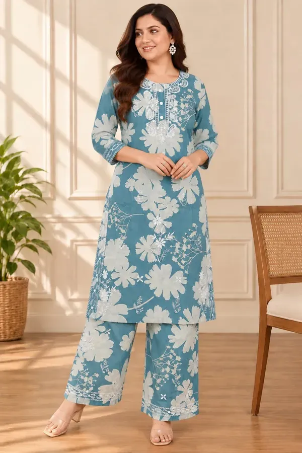 Rama_Green_Buy_Printed_Cotton_Kurti_Plazzo_Set_Regular_Fit_Ethnic_Co_Ord