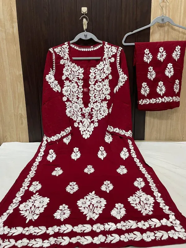 Maroon_Premium_Very_Soft_Breathable_Modal_Plazzo_Set_With_Chikankari_Work