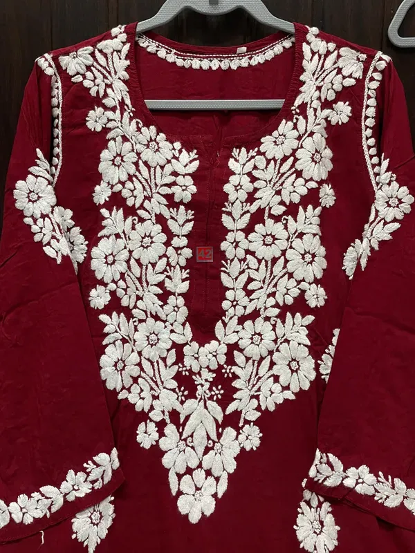 Maroon_Premium_Very_Soft_Breathable_Modal_Plazzo_Set_With_Chikankari_Work
