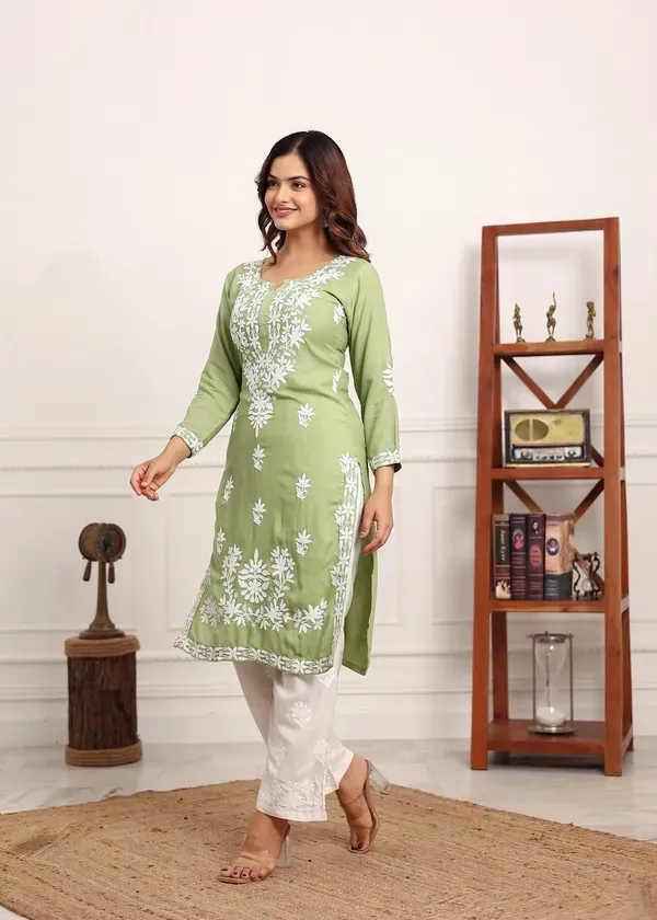 Pista_Elegant_Chikankari_Below_Knee_Length_Kurti_Plazo_Set_Perfect_For_All_Occasion