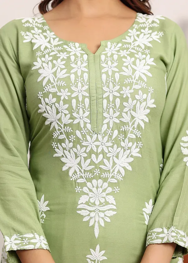 Pista_Elegant_Chikankari_Below_Knee_Length_Kurti_Plazo_Set_Perfect_For_All_Occasion