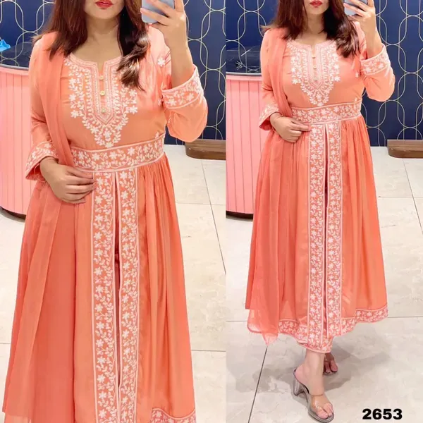 Peach_Rayon_Palazzo_Suit_With_Gown_Indo_Western_Dress