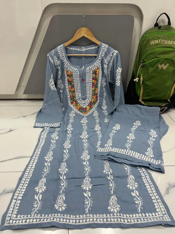 Grey_Royal_Multi_Thread_Chikankari_Kurti_Plazzo_Set