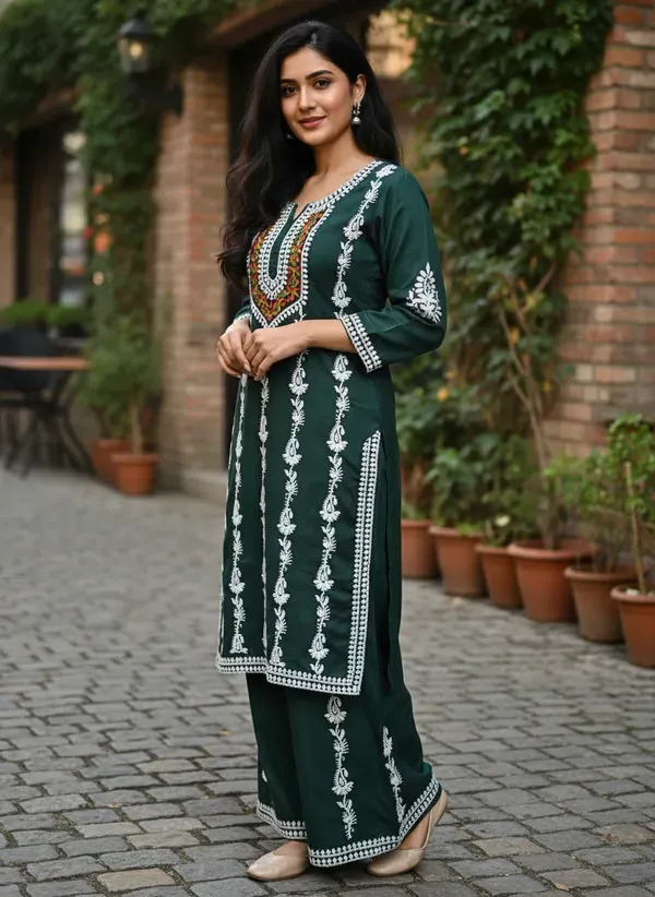 Green_Elegant_Chikankari_Kurta_With_Palazzo