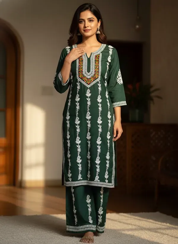 Green_Elegant_Chikankari_Kurta_With_Palazzo