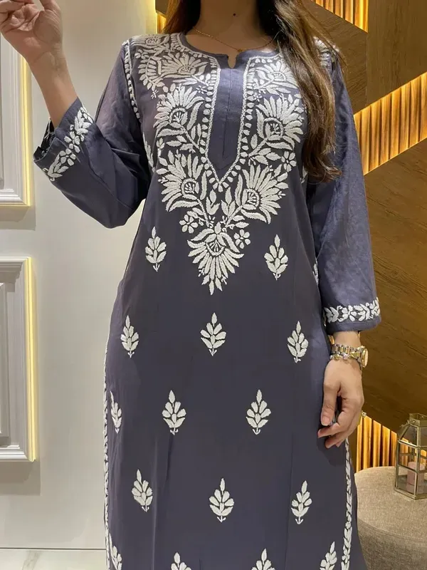 D_Grey_Diwali_Speacial_Chikankari_Work_Kurti_And_Plazzo_Set