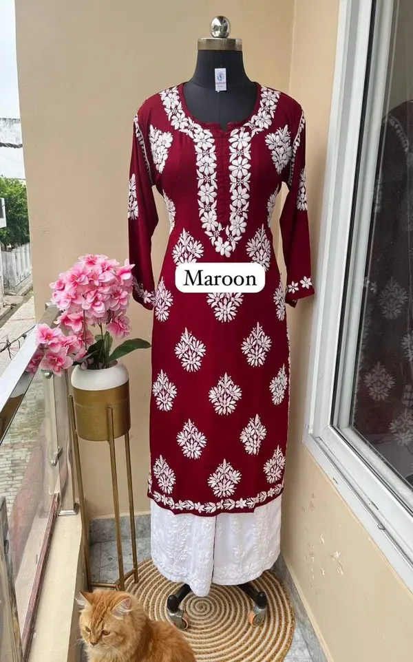 Maroon_Chikankari_Kurta_Set_For_Women