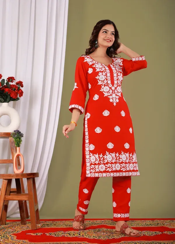 Red_Exclusive_Modal_Kurti_With_The_Plazzo_Chikankari_Fabric_For_Women