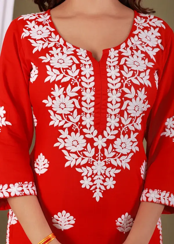 Red_Exclusive_Modal_Kurti_With_The_Plazzo_Chikankari_Fabric_For_Women