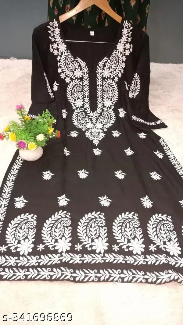 Black_Rayon_Cotton_Chikankari_Embroidery_Work_Kurti
