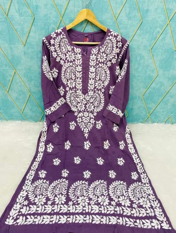 Purple_Rayon_Cotton_Chikankari_Embroidery_Work_Kurti