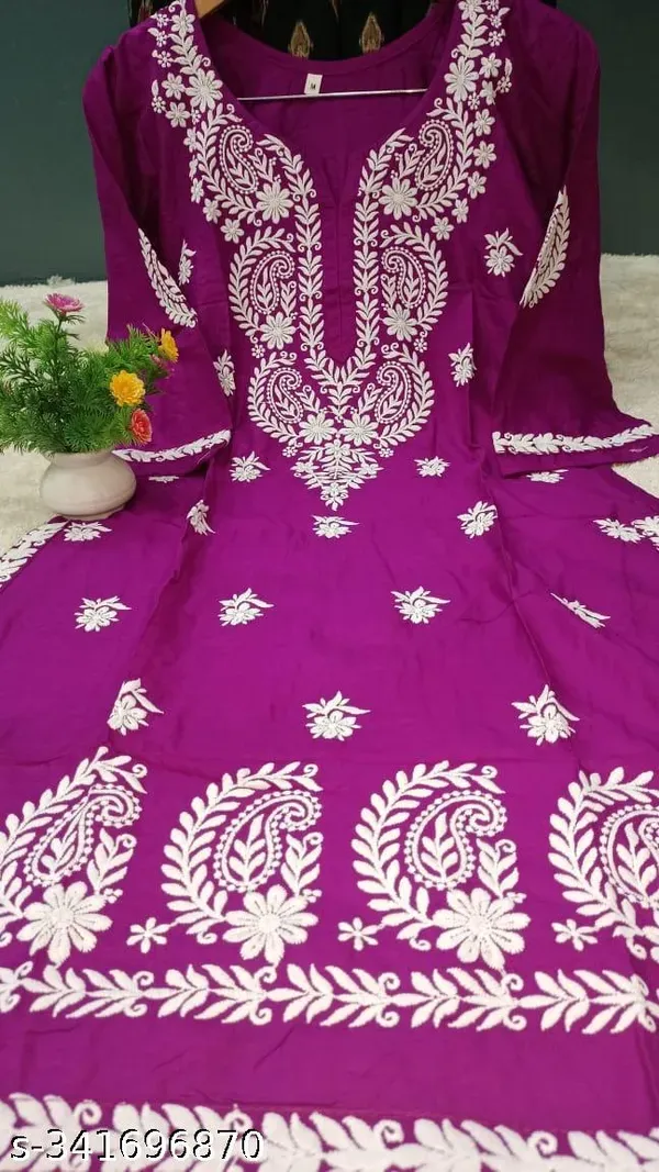 Purple_Rayon_Cotton_Chikankari_Embroidery_Work_Kurti
