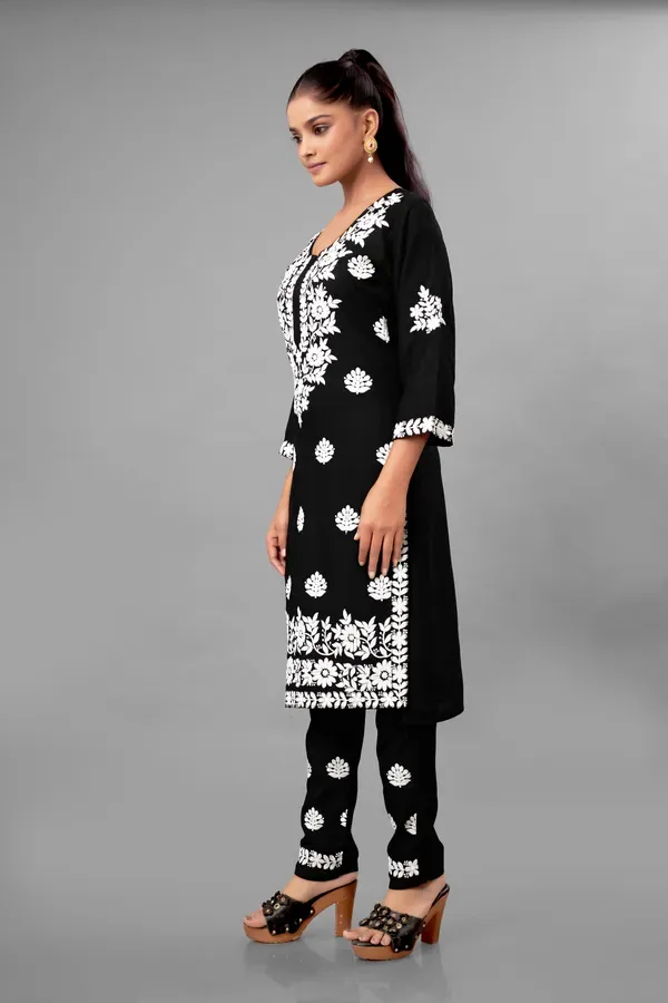 Black_Partywear_Chikankari_Straight_Kurta_Palazzo_Set_Readymade_For_Women