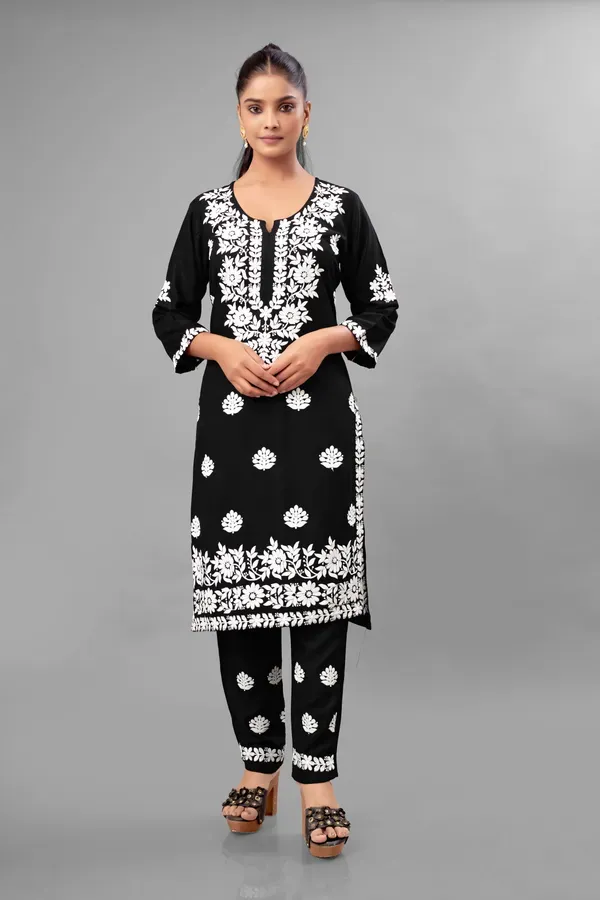 Black_Partywear_Chikankari_Straight_Kurta_Palazzo_Set_Readymade_For_Women